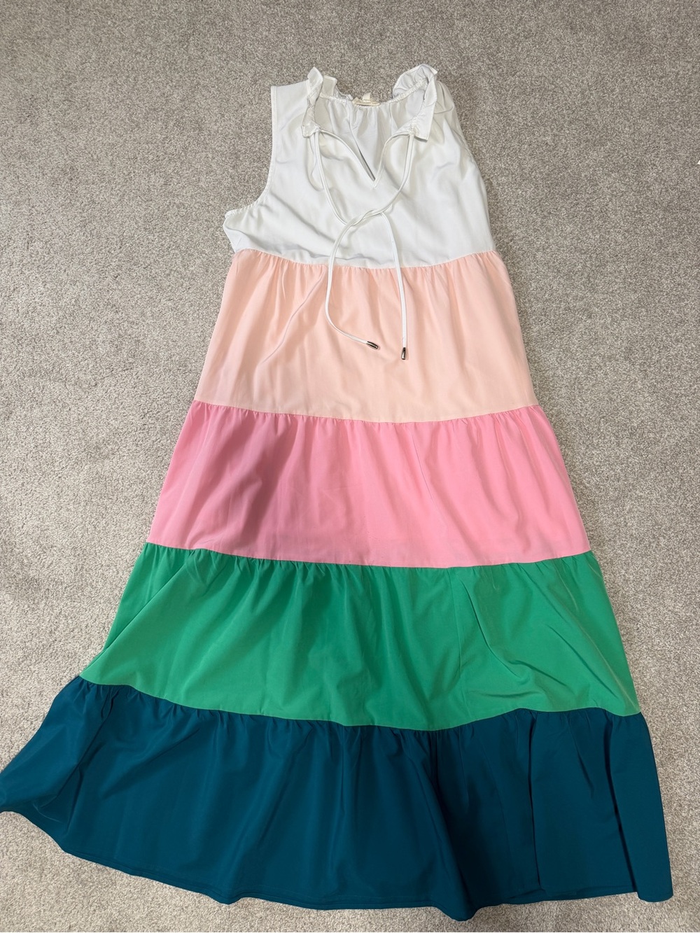 entro White Pink Green blue Tiered Colorblock Maxi Dress